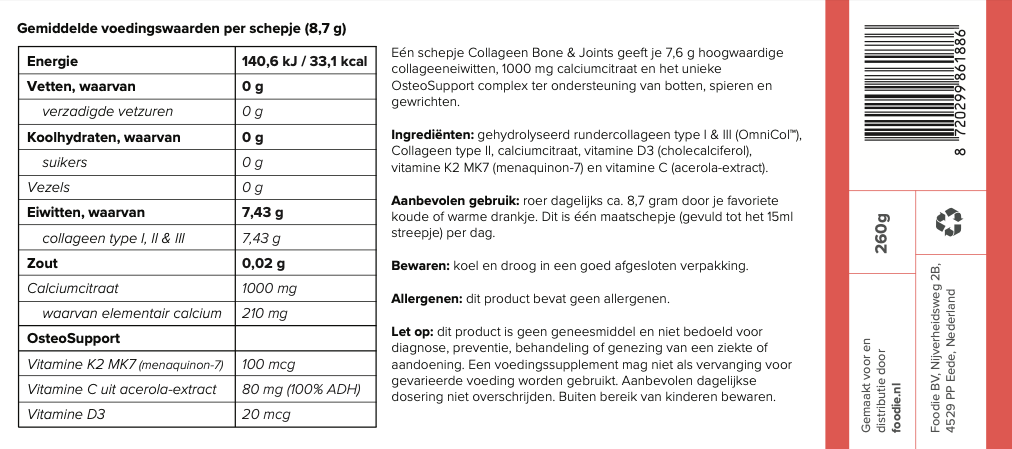 Achterkant Label Collageen Bone & Joints