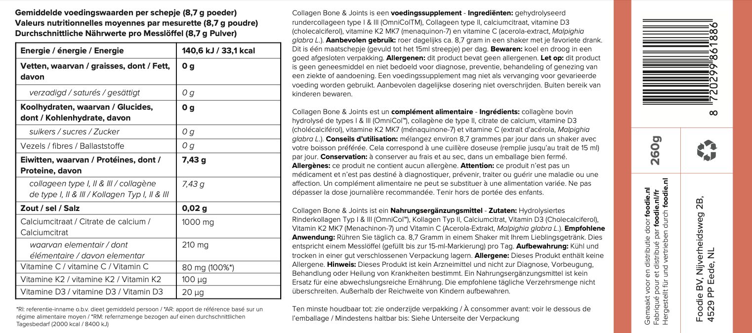 Achterkant Label Collageen Bone & Joints 2025