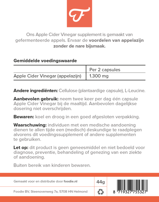 Ultimate Apple Cider Vinegar, 60 caps (B/A) - Afbeelding 2