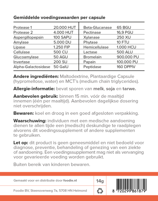 Digestive Enzymes (Full Spectrum), 30 caps (bestelbump) - Afbeelding 2