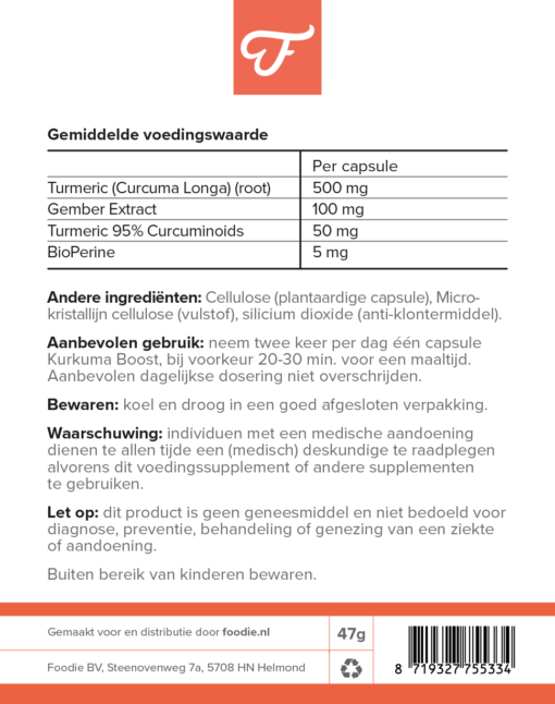 Kurkuma Boost, 60 caps (B/A) - Afbeelding 2