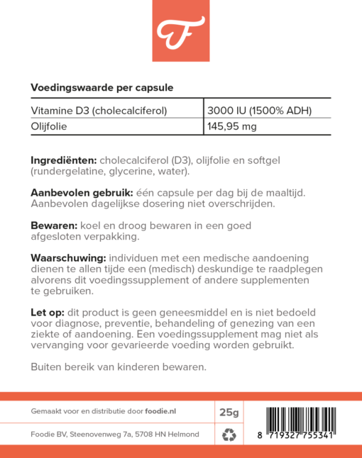 Vitamine D3, 3000 IU (B/A) - Afbeelding 2